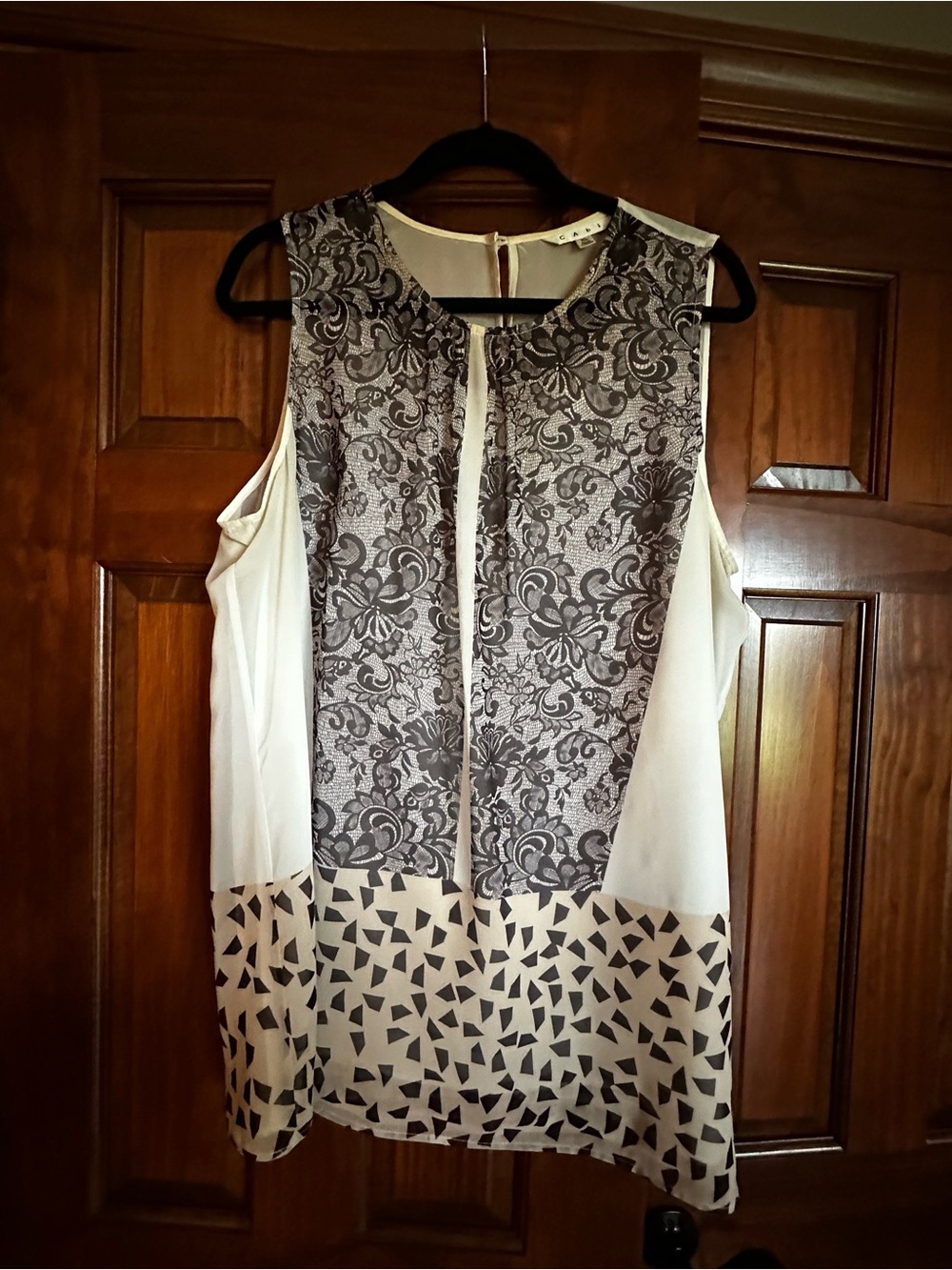 CAbi Black & White Mixed-Print Sleeveless Camisole